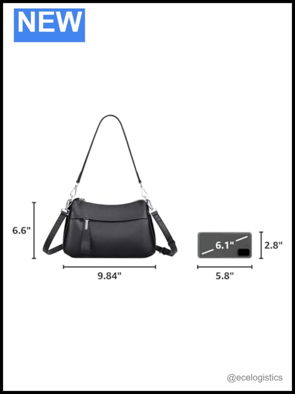 Genuine Leather Crossbody Bag for Women Shoulder Purse with 2 Straps - Picture 2 of 6